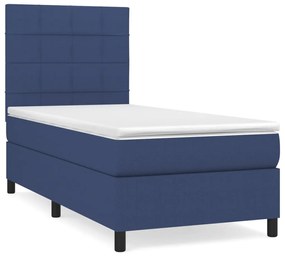 Κρεβάτι Boxspring με Στρώμα Μπλε 80x200 εκ. Υφασμάτινο - Μπλε