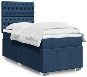 vidaXL Κρεβάτι Boxspring με Στρώμα Μπλε 100 x 200 εκ. Υφασμάτινο