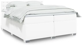 vidaXL Κρεβάτι Boxspring με Στρώμα Λευκό 200x200 εκ. Συνθετικό Δέρμα
