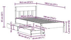 Σκελετός Κρεβατιού Χωρίς Στρώμα 90x190 εκ Μασίφ Ξύλο Πεύκου - Καφέ