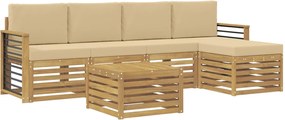 vidaXL Σειρά Καναπέ Εξωτερικού 6 pcs Λευκό και Μπεζ Πολυεστέρας