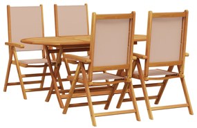 vidaXL Σέτ φαγητού για κήπο Πτυσσόμενος 5 pcs Taupe Μασίφ ξύλο ακακίας