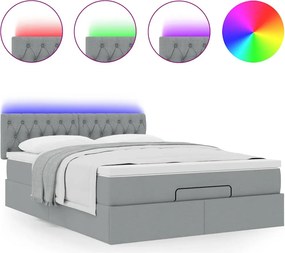 vidaXL Οθωμανικό κρεβάτι με στρώμα &amp; LEDs Ανοιχτό γκρι ύφασμα
