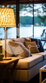 Intra Συλλεκτικό Ξύλινο Παζλ Plywood 4mm - Άνετο σαλόνι με θέα στο νερό Σε Ξύλινο Κουτί - Διαστάσεις Puzzle: 10x10 cm – 25 κομμάτια