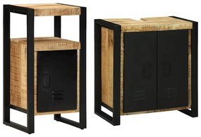 vidaXL Σετ Επίπλων Μπάνιου 2 pcs Καφέ και Μαύρο Στερεό ξύλο μάνγκο