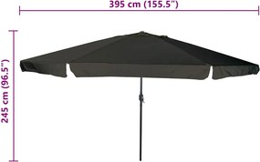 vidaXL Ομπρέλα Κήπου Μαύρο 394 x 394 x 248 εκ Πολυεστέρας και Χάλυβας