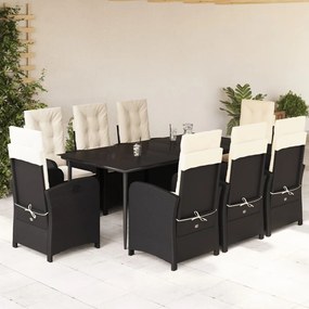 vidaXL Σετ Τραπεζαρίας Κήπου 9 τεμ Μαύρο από Συνθ. Ρατάν με Μαξιλάρια