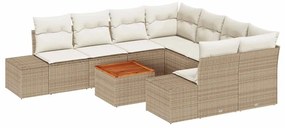 vidaXL Σετ Καναπέ Κήπου με μαξιλάρι 9 pcs Μπεζ Πολυ ράταν