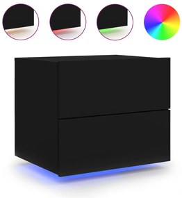 vidaXL Κομοδίνο Επιτοίχιο με Φώτα LED Μαύρο