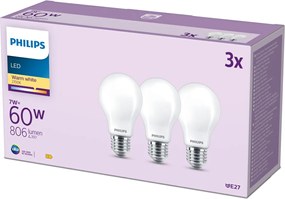 Λάμπα LED Philips A60 E27 Θερμό Λευκό E 7 W 60 W E27 806 lm 3 Μονάδες (2700 K)
