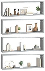 vidaXL Ραφιέρες Τοίχου Κύβος 4 τεμ Γκρι Sonoma 80x15x26,5 εκ. Επ. Ξύλο