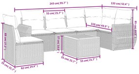 Καναπές Σετ 7 Τεμαχίων Μαύρο Συνθετικό Ρατάν με Μαξιλάρια - Μαύρο