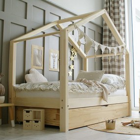 Κρεβάτι Παιδικό Montessori  House Bed Plus με Συρτάρι σε Φυσικό  Ξύλο  100×200cm  Luletto (Δώρο 10% έκπτωση στο Στρώμα)