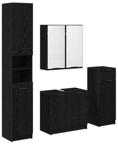 vidaXL Σετ Επίπλων Μπάνιου με ράφι 4 pcs Μαύρη Οξυά Επεξεργασμένο ξύλο