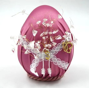 Πασχαλινό Διακοσμητικό Αυγό Γυάλινο Με Ροζ Σατέν Ύφασμα Royal Art 13εκ. GOU21/8/12DP