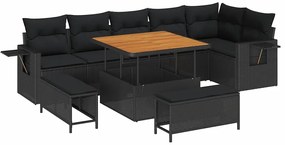 vidaXL Σετ Καναπέ Κήπου Ρυθμιζόμενο ύψος 9 pcs Μαύρο συνθετικό ρατάν