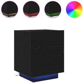 vidaXL Κομοδίνο με LED Φώτα Μαύρη Δρυς 45x40x55 εκ
