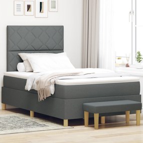 vidaXL κρεβάτι Box Spring με στρώμα & παγκάκι Σκούρο Γκρι 120x190 εκ Ύφασμα