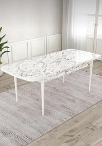 Stewehome Μοντέρνο τραπέζι από MDF επεκτεινόμενο ΜΑΡΜΑΡΟ ΜΕ ΛΕΥΚΟ ΣΧΕΔΙΟ