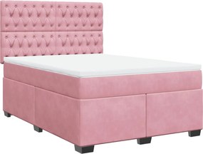 vidaXL Κρεβάτι Boxspring με Στρώμα Ροζ 140x200 εκ. Βελούδινο
