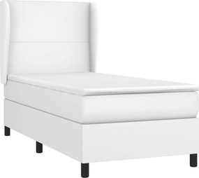 vidaXL Κρεβάτι Boxspring με Στρώμα Λευκό 90x200εκ. από Συνθετικό Δέρμα