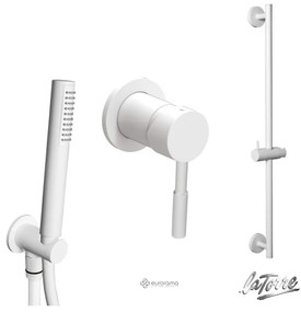 La Torre NEW TECH Μίκτης εντοιχισμού 1 εξόδου &amp; Επίτοιχη παροχή νερού με τηλέφωνο &amp; σπιράλ PVC 1,5 &amp; βέργα ντους 70εκ White Matt