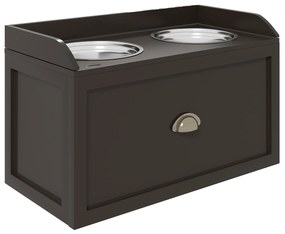 Σταθμός τροφοδοσίας PawHut, υπερυψωμένα μπολ φαγητού 2 μπολ, 2 μπολ από ανοξείδωτο ατσάλι, 1 χώρος αποθήκευσης, 60 x 30 x 36 cm, καφέ