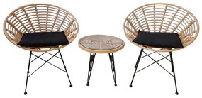 Coral Set SALSA (Τρ.Φ45cm+2Πολ) Μετ.Μαύρο/Wicker Φυσικό,