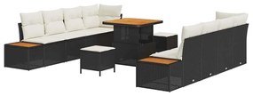 vidaXL Σετ Καναπέ Κήπου με μαξιλάρι 11 pcs Μαύρο Πολυ ράταν