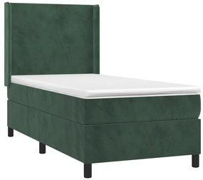 vidaXL Κρεβάτι Boxspring με Στρώμα &amp; LED Σκ. Πράσινο 80x200 εκ Βελούδο