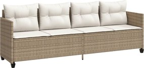 vidaXL Ξαπλώστρα Μπεζ από Συνθετικό Ρατάν με Μαξιλάρια