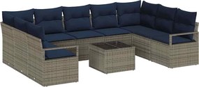 vidaXL Σετ Καναπέ με μαξιλάρι 10 pcs Γκρι συνθετικό ρατάν