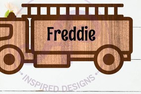 Intra απο ξύλο plywood Χρώμα wenge 3mm-4mm πάχος - Πινακίδα τοίχου ονόματος στρώματος περιγράμματος Firetruck Δίασταση 30x20 cm INTRAFABR-123575813