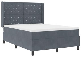 vidaXL Κρεβάτι Box Spring με Στρώμα & LED Γκρι 140x190 εκ Βελούδινο