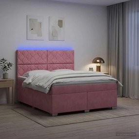 vidaXL Κρεβάτι box spring με στρώμα Ροζ 160 x 200 cm Βελούδο