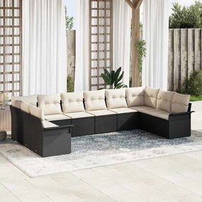 vidaXL Σετ Καναπέ Κήπου με μαξιλάρι 10 pcs Μαύρο Πολυ ράταν