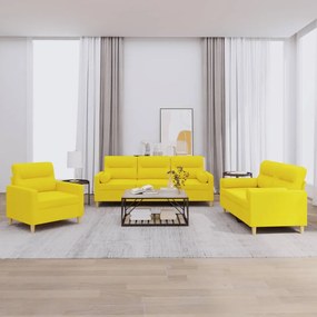 Σετ Σαλονιού 3 Τεμαχίων Αν. Κίτρινο Υφασμάτινο με Μαξιλάρια