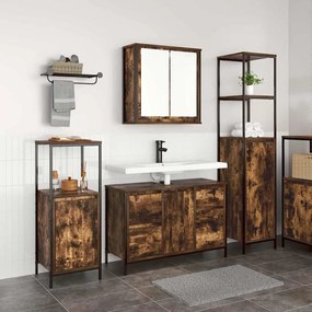 vidaXL Σετ Επίπλων Μπάνιου με ράφι 3 pcs Καπνιστή βελανιδιά και Μαύρο