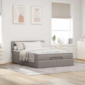 vidaXL Οθωμανικό κρεβάτι με στρώμα &amp; LEDs Taupe 140x200 cm Ύφασμα