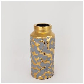 Βάζο Κεραμικό Γκρι &amp; Χρυσό 12.5x12.5x27.5cm 752-20080 Estheti-752-20080-Χρυσό 752-20080
