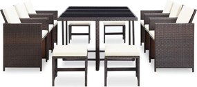 vidaXL Σετ Τραπεζαρίας Εξ. Χώρου 11 τεμ. Καφέ Συνθ. Ρατάν με Μαξιλάρια