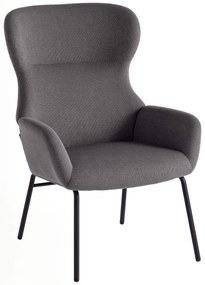 HOMCOM Μοντέρνα Πολυθρόνα με αυτιά, ψηλή πλάτη, παχιά επένδυση, μεταλλικά πόδια, Γκρι