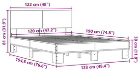 Πλαίσιο Κρεβατιού Γκρι Sonoma 120 x 190εκ. Επεξ. Ξύλο &amp; Μέταλλο - Γκρι