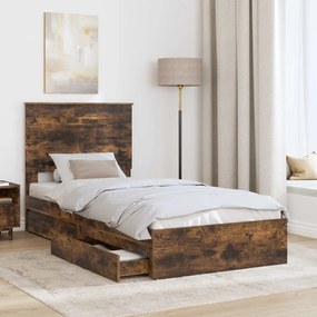vidaXL Κρεβάτι Αποθήκης Καπνιστό Δρύς 90 x 190 cm Επεξεργασμένο Ξύλο