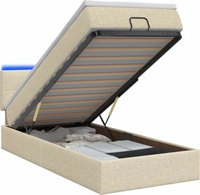 vidaXL Κρεβάτι Ottoman με Στρώμα και LED Κρεμ 90 x 200 cm Ύφασμα