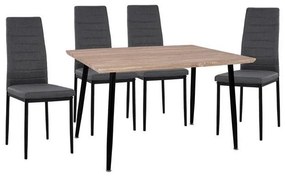 Set 5 pieces Table Sonama &amp; metallic chairs Lady Grey Fabric black  120x70x76.5 cm