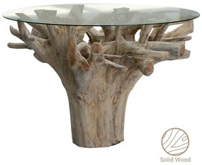 Τραπέζι Kolson pakoworld γυαλί 6mm tempered-χειροποίητo μασίφ ξύλο φυσικό 110x110x76εκ