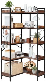VEVOR 5 Tier Corner Bookshelf Tall Corner Bookcase with 4 Hooks L-Shaped Storage