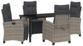 vidaXL Σέτ φαγητού για κήπο με μαξιλάρι 5 pcs Γκρι συνθετικό ρατάν