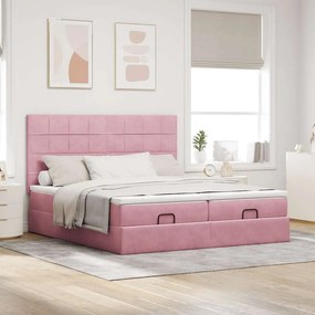 VidaXL Οθωμανικό κρεβάτι με στρώματα ροζ 200x200cm Velvet